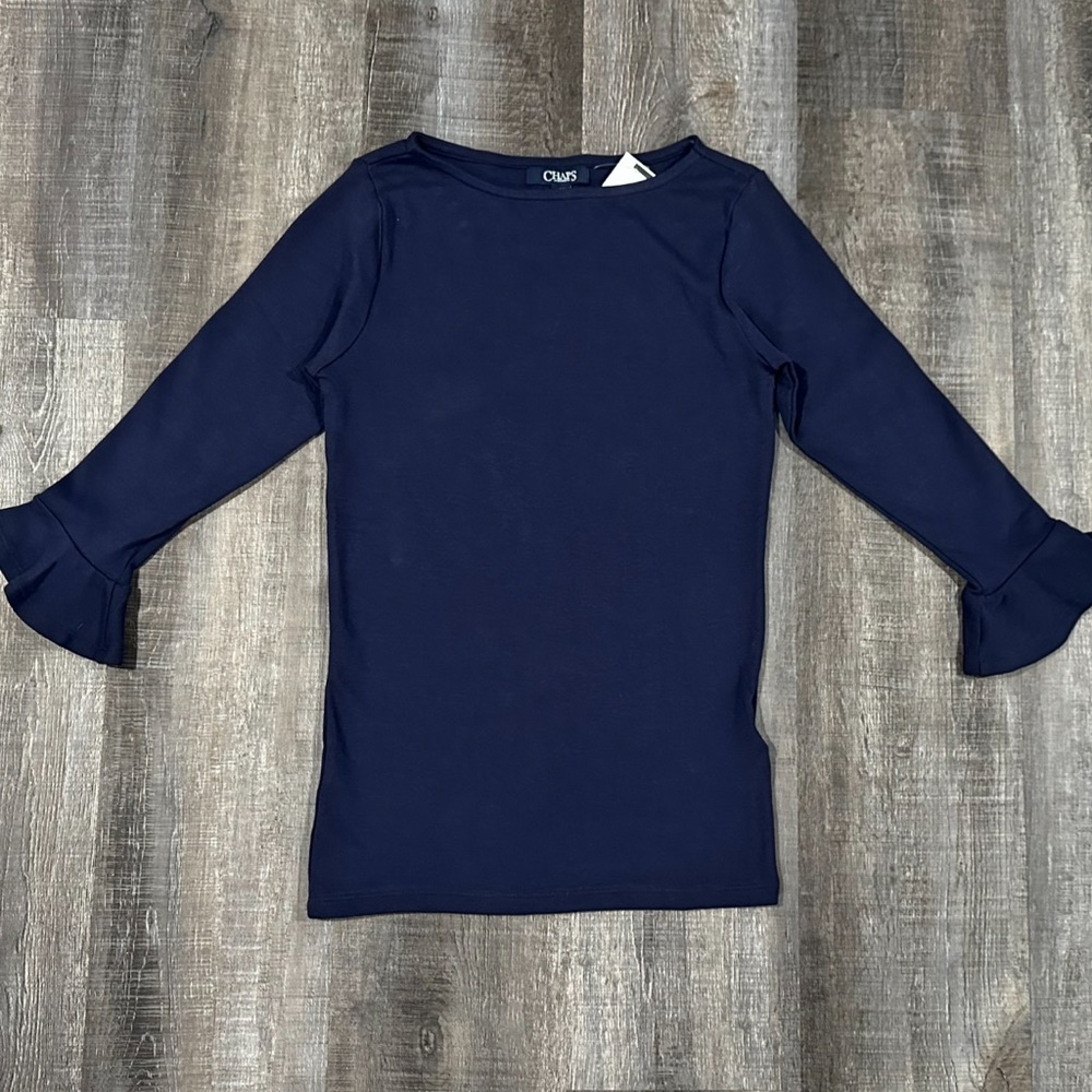 💞 New Women’s Small Chaps Navy Bell-Sleeve Top